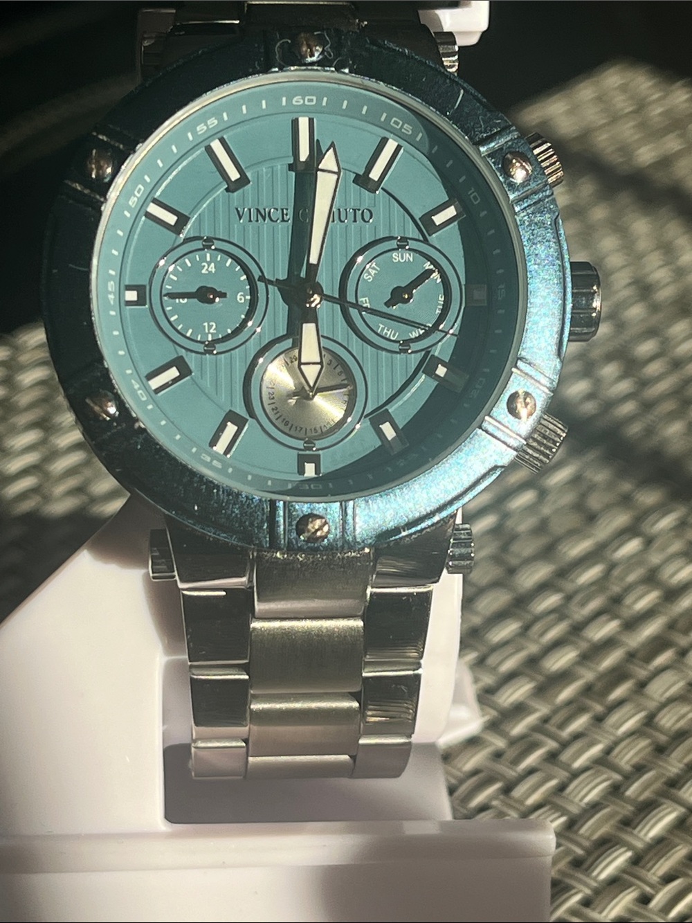 Vince Camuto Men's Teal Dial Stainless Steel Chronograph Watch